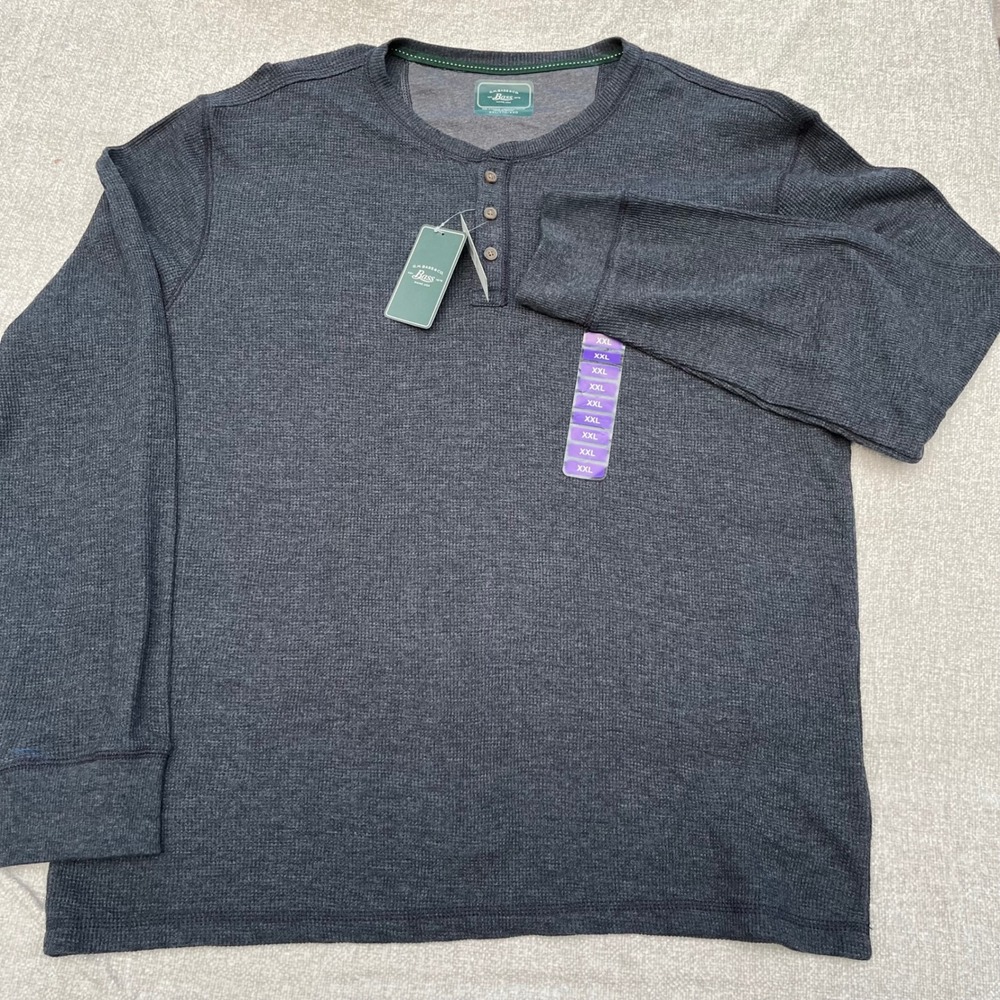 GH Bass & Co Mens XXL Gray Waffle Knit Henley Long Sleeve Shirt NWT 527C485